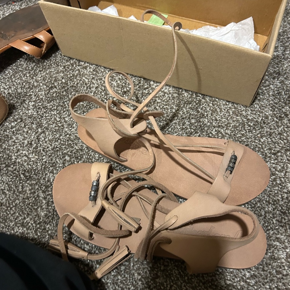 Free People Beige Lace-Up Sandals